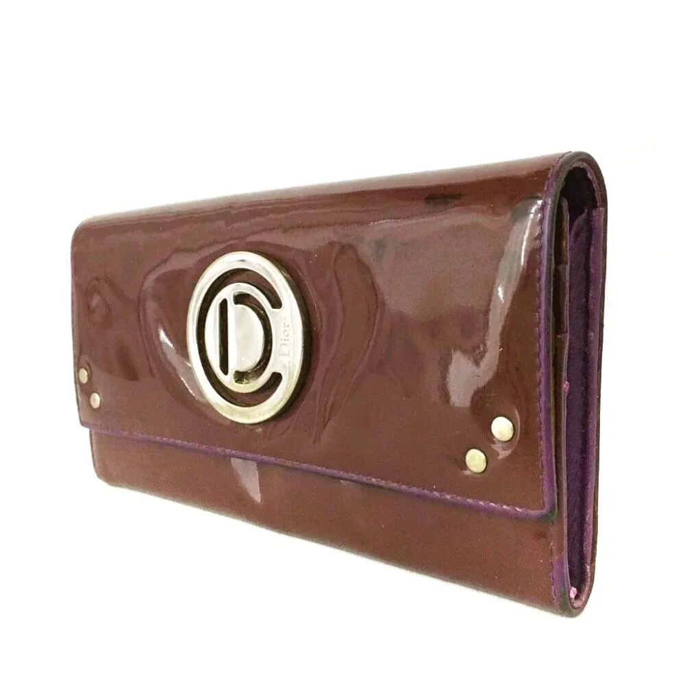Christian Dior CD Logo Enamel Patent Leather Long Bifold Wallet /6R1625